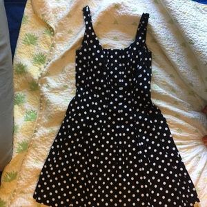 Black and white polka dot fit and flare dress